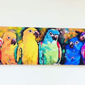Colorful Parrots Printed Canvas Painting for Room Decor